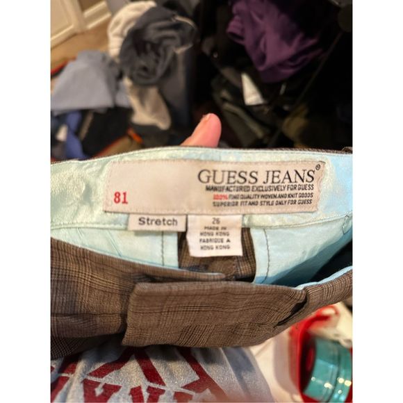 Guess Dress Pants Womens Size Small 26 Brown Plaid Stretch Wide Leg Low Rise Str - Picture 7 of 7